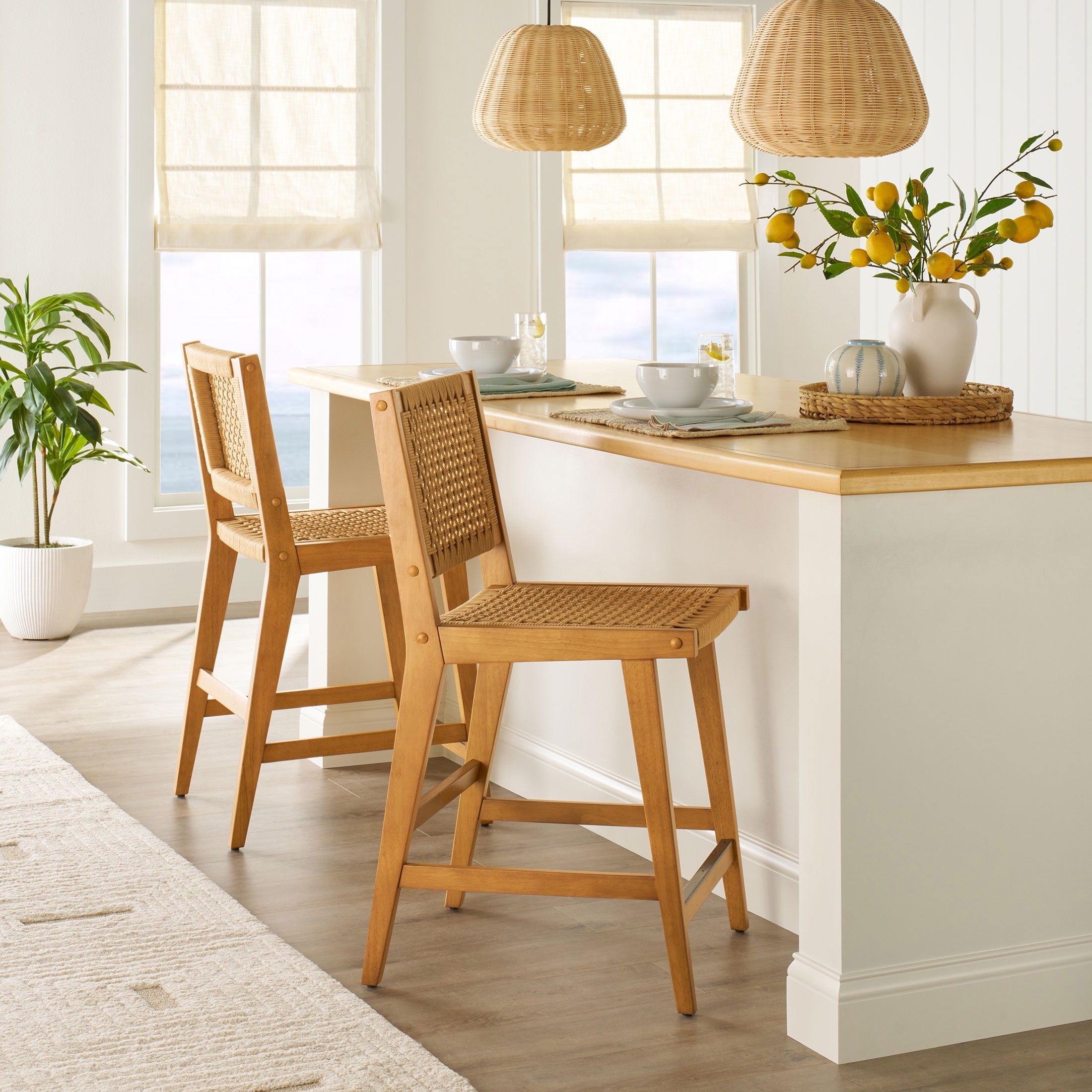  Vista Woven Counter-Height Stools 2 Pack, Light Honey Finish