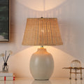  Cream Ceramic Table Lamp with Rattan Shade, 18 Inches