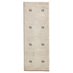  Tan/White Linear Square Geo High-Low Indoor Rug Runner, 2.5' x 7'