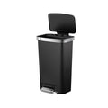  Kitchen Trash Can, 11.9 Gallon Plastic Step Garbage Bin with Soft Close Lid, Black