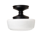  12in Black Metal and Milk Glass Semi Flush Light, Bulb Not Included