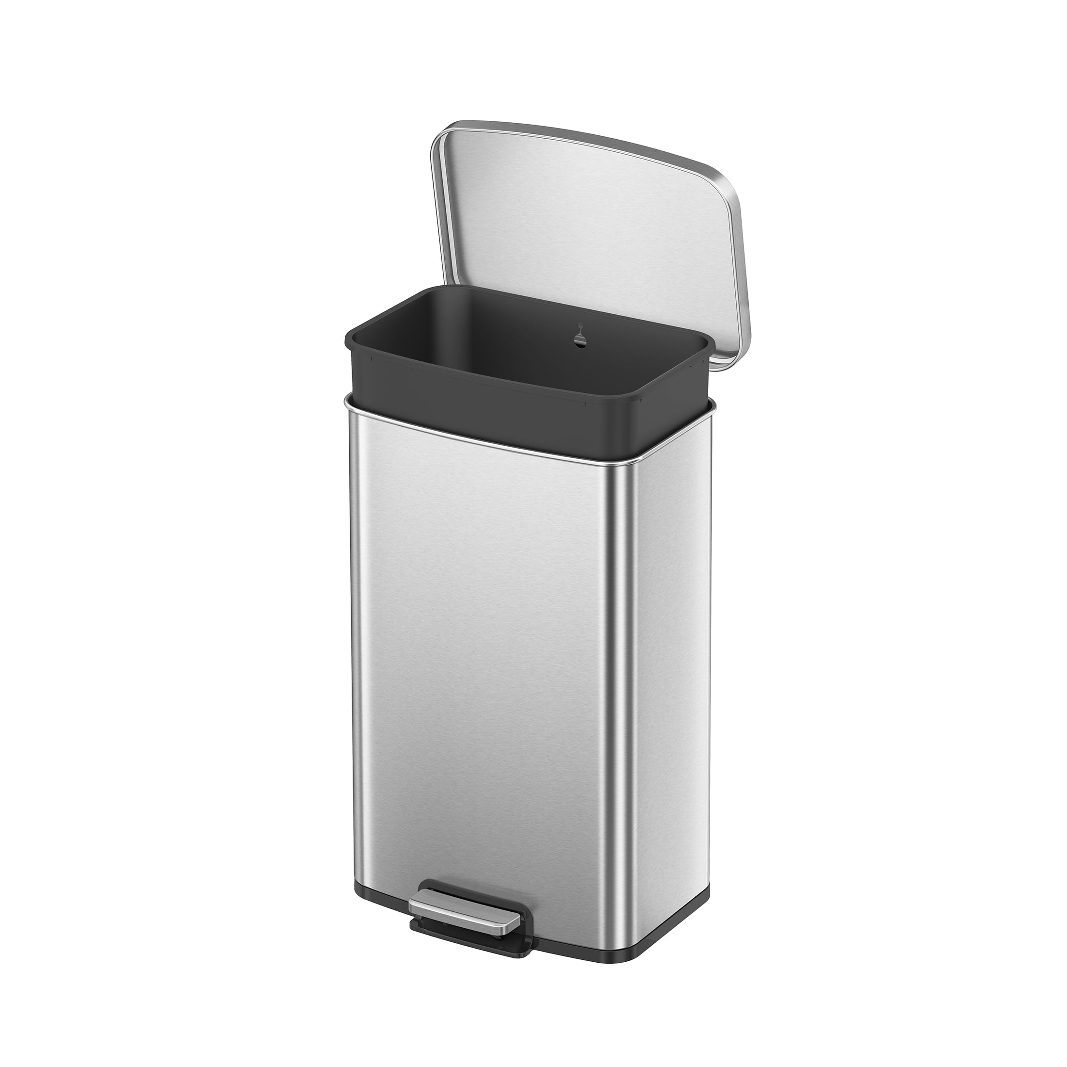  Kitchen Trash Can, 13.2 Gallon Stainless Steel Step Garbage Bin with Soft Close Lid, Silver