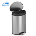  Kitchen Trash Can, 14.5 Gallon Stainless Steel Semi Round Step Garbage Bin with Soft Close Lid, Silver