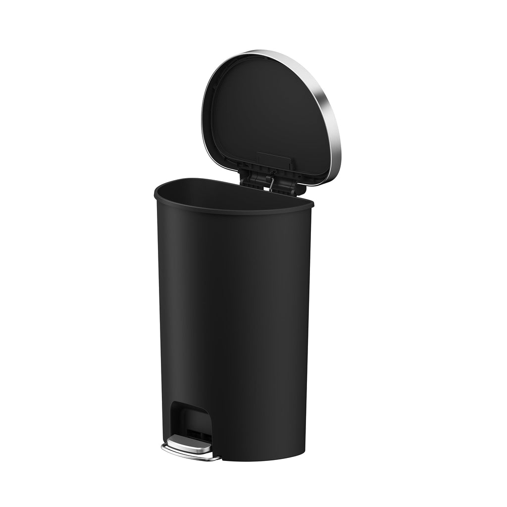  Large Kitchen Trash Can, 14.5 Gallon Plastic Semi Round Step Garbage Bin with Soft Close Lid, Black