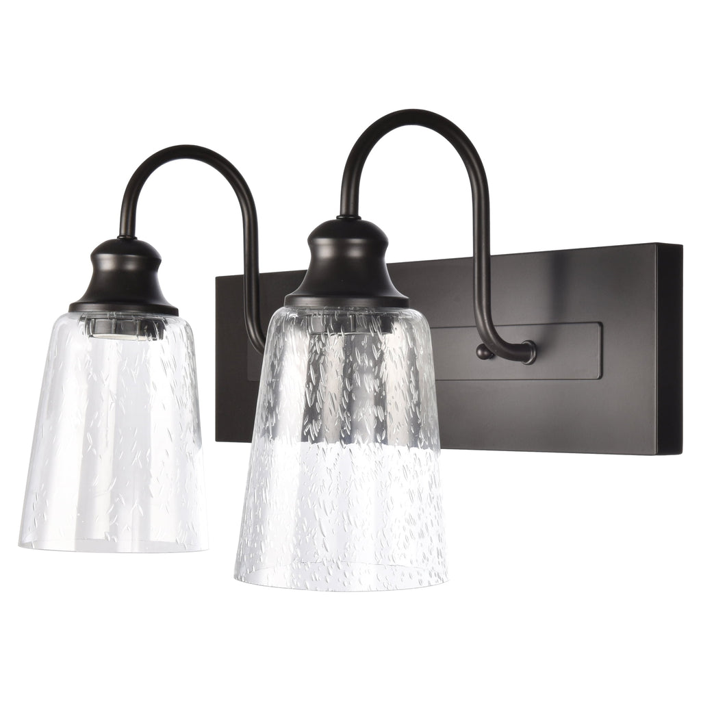  16" Farmhouse 2-Light Bronze Vanity Light, Metal Fixture Seeded Glass Shades