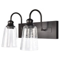  16" Farmhouse 2-Light Bronze Vanity Light, Metal Fixture Seeded Glass Shades