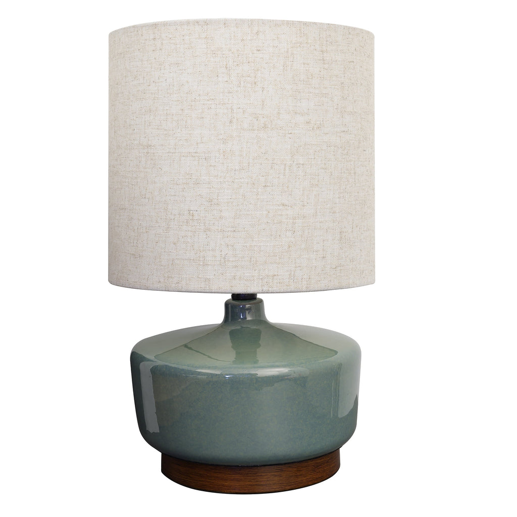  17" Tall Modern Mid-Century Ceramic Table Lamp with Wood Base