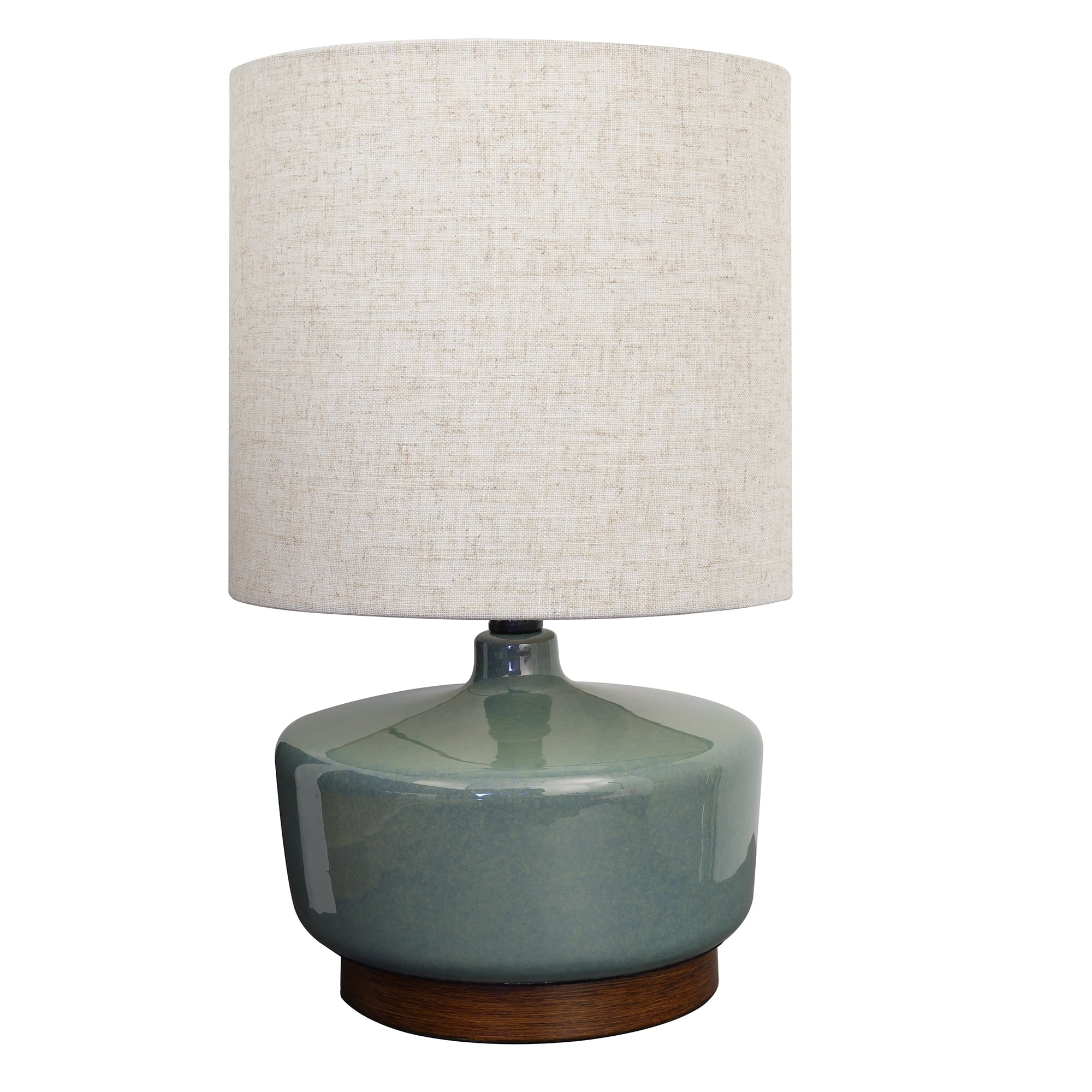  17" Tall Modern Mid-Century Ceramic Table Lamp with Wood Base