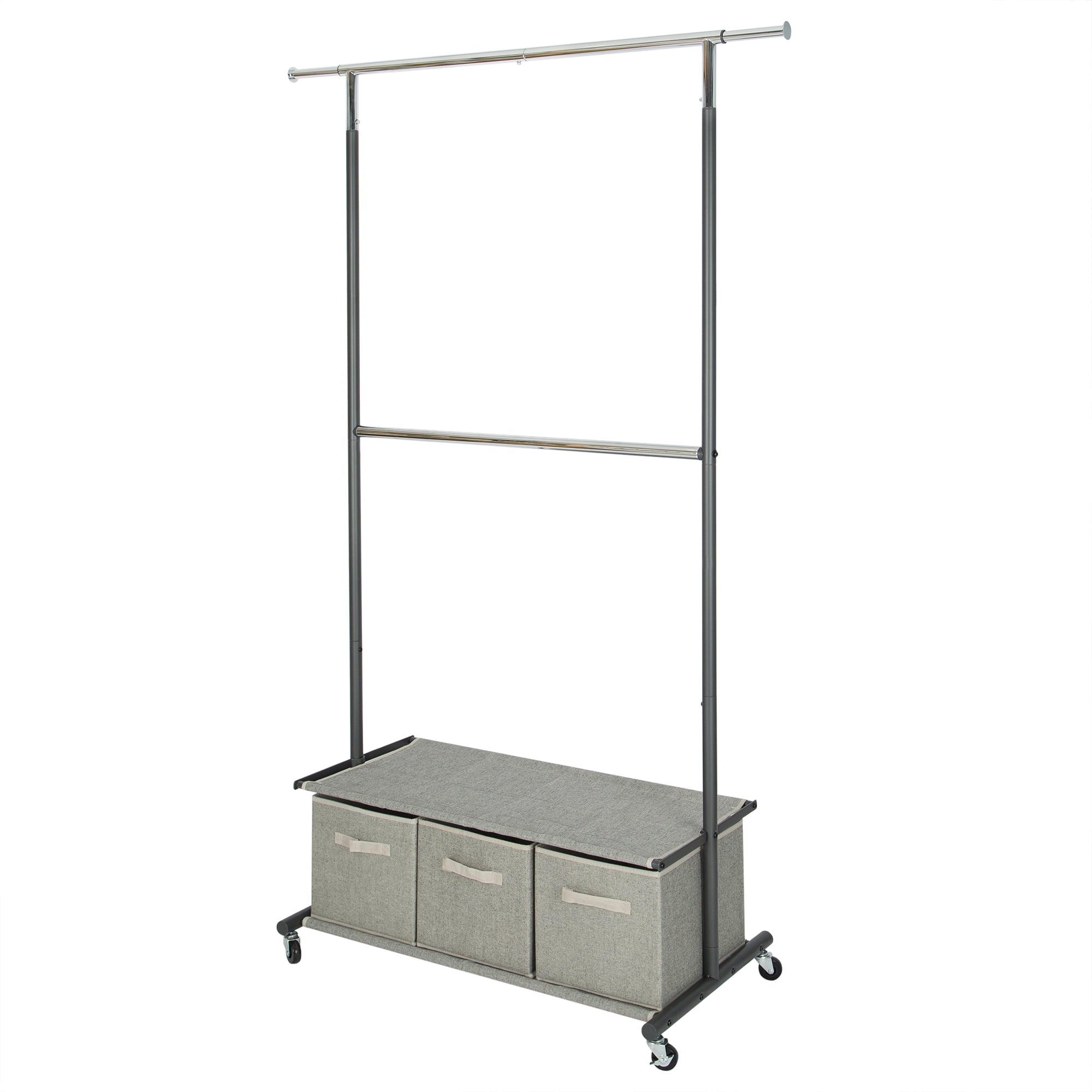  2-Tier Metal Rolling Garment Rack with 3 Drawer Closet Organizer, Gray