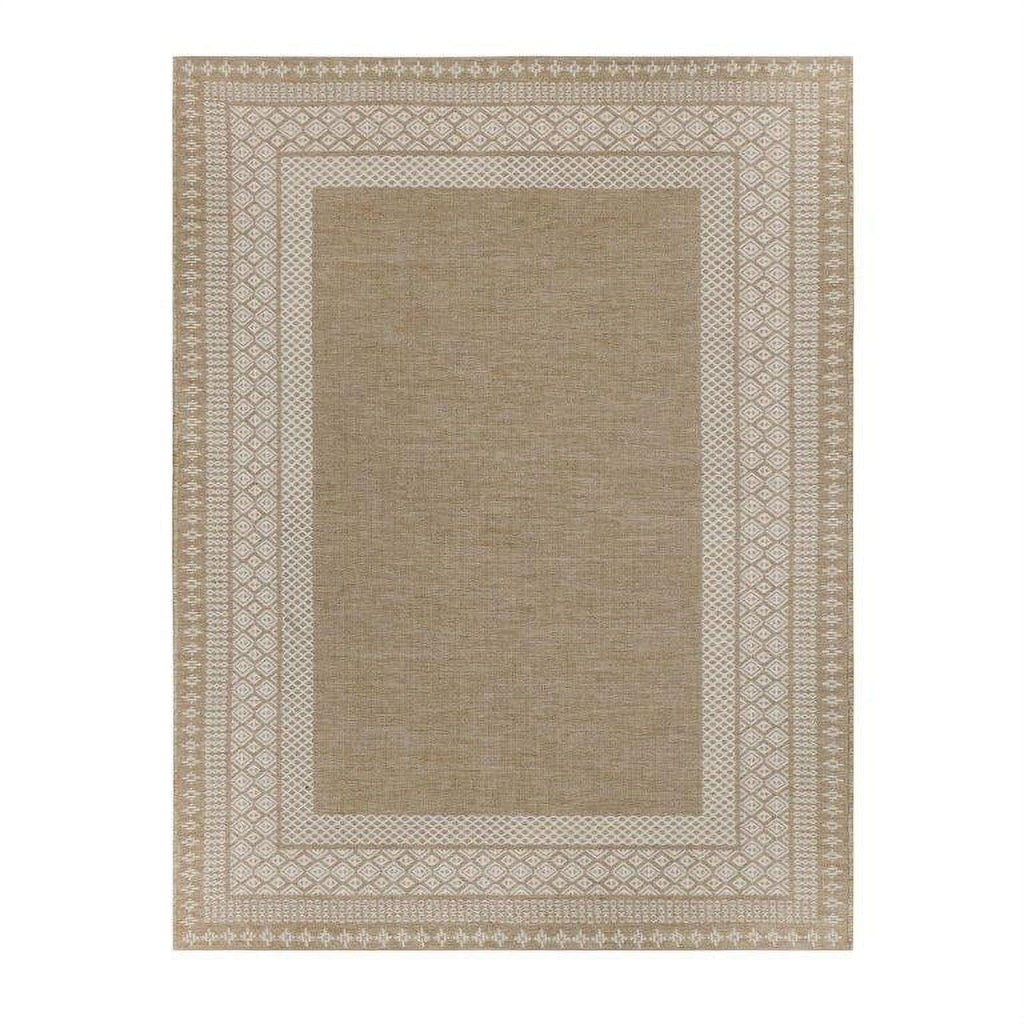  5'x7' Beige Border & Striped Reversible Indoor/Outdoor Rug