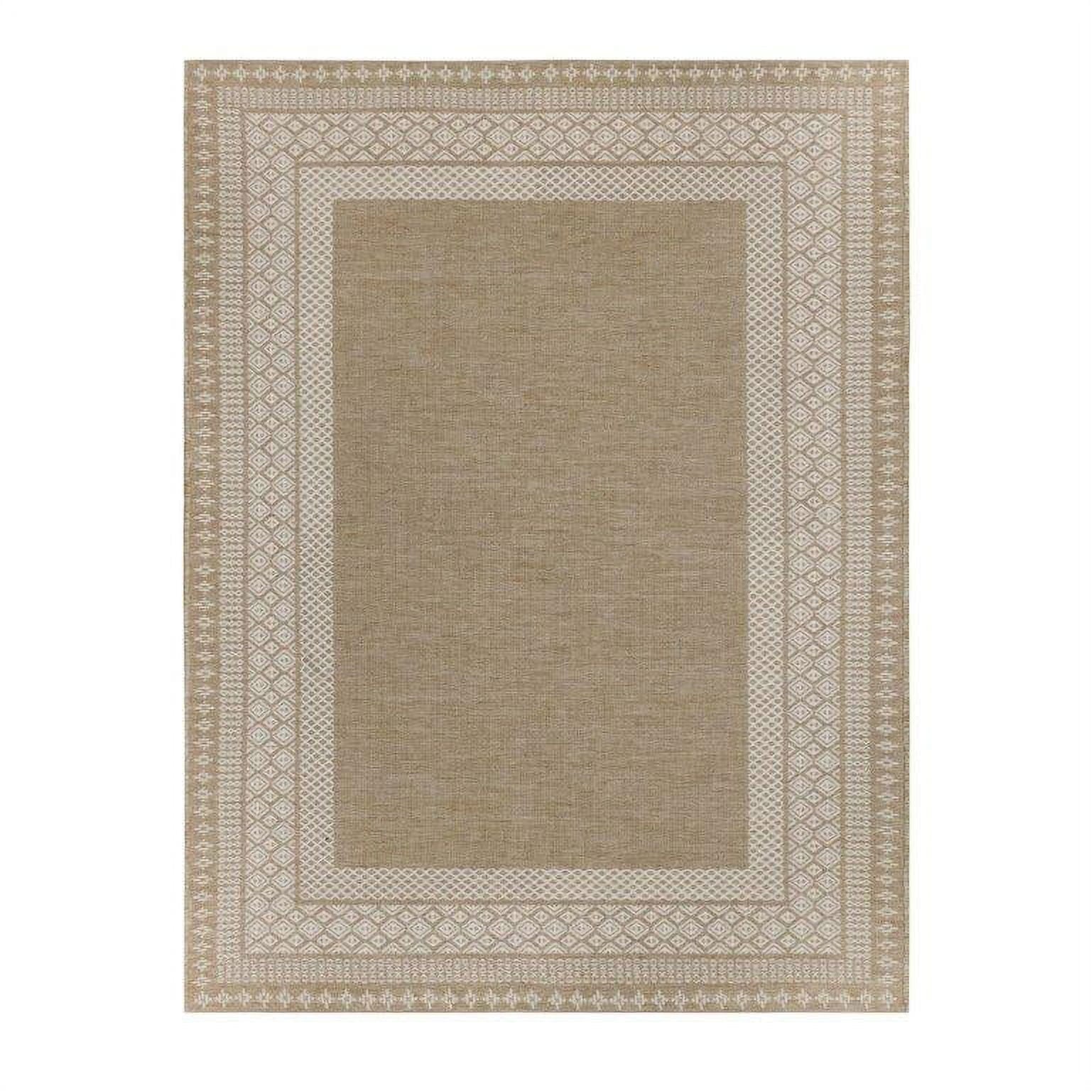  5'x7' Beige Border & Striped Reversible Indoor/Outdoor Rug