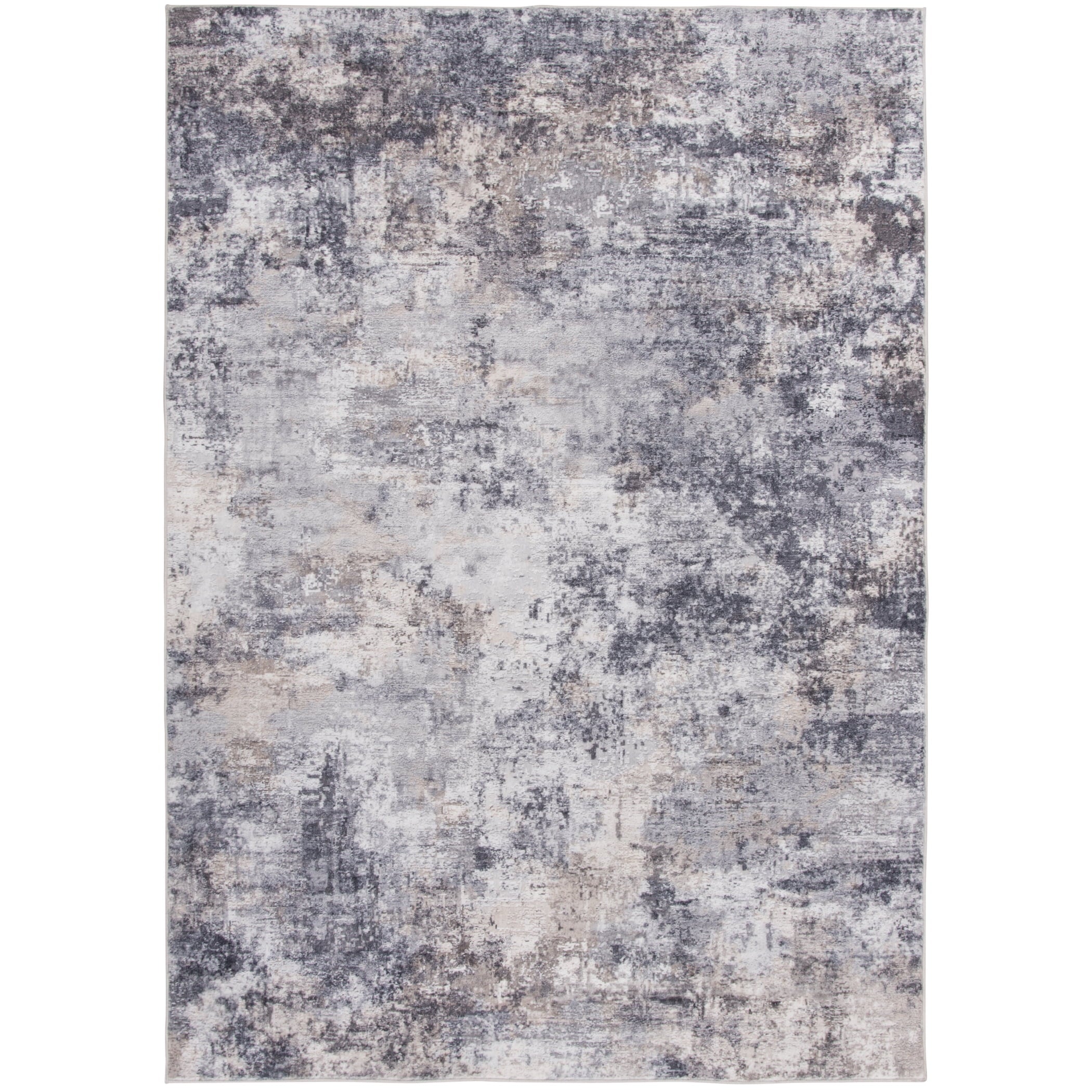  5' x7' Grey Beige Abstract Machine Washable Faux Fur Indoor Area Rug