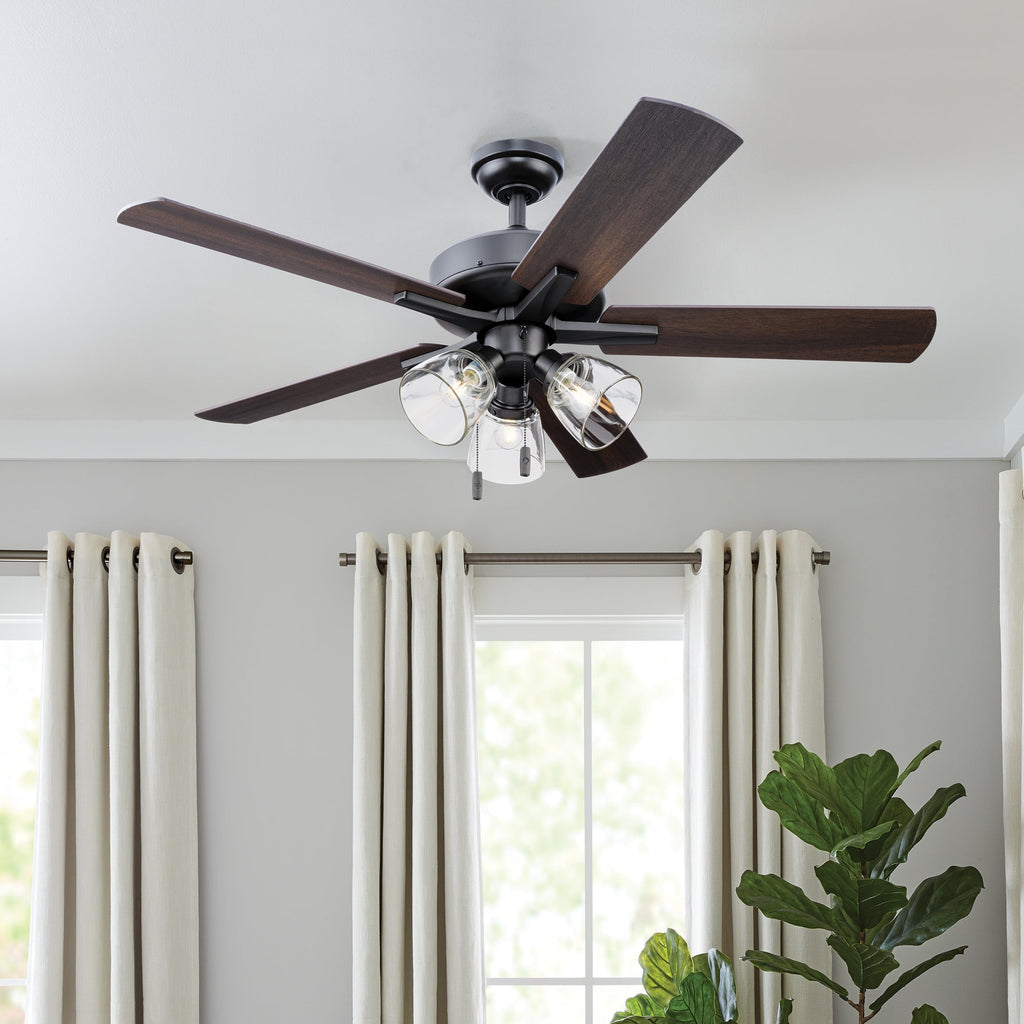  52" Bronze Transitional Ceiling Fan, 5 Reversible Blades, 3 LED Bulbs Included