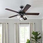  52" Bronze Transitional Ceiling Fan, 5 Reversible Blades, 3 LED Bulbs Included