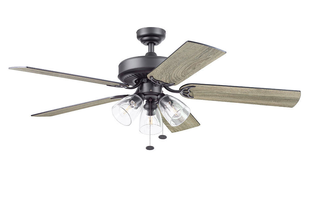  52" Matte Black Indoor Ceiling Fan with Light, 5 Blades, Pull Chains & Reverse Airflow