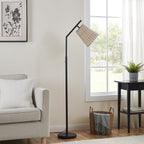  60� Boho Black Angled Floor Lamp with Natural Shade