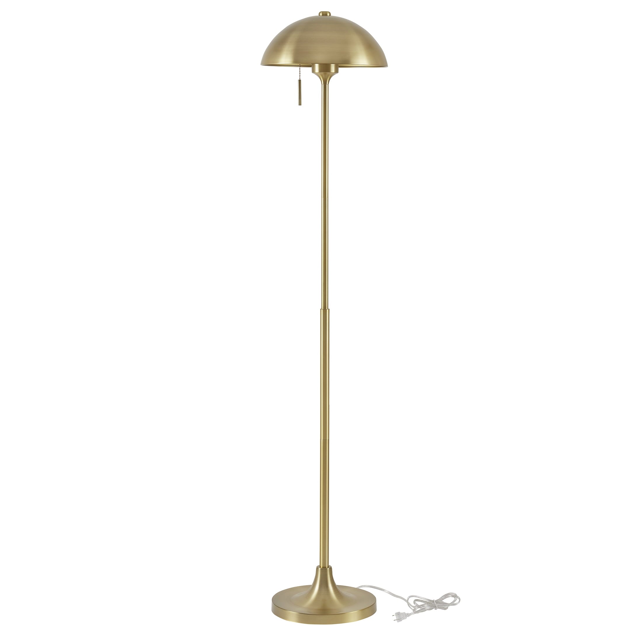  62" Modern Pull-chain Brass Floor Lamp with Brass Dome Shade
