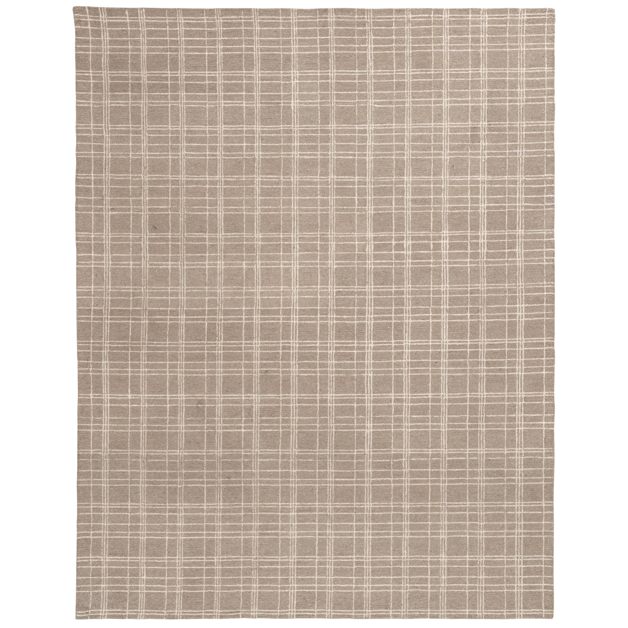  Beige Plaid Wool Indoor Area Rug, 7'10"x9'10"