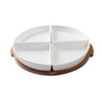  Acacia and Stoneware 5pc Lazy Susan Set, 15.35INW x 14.17IND x 2.8INH