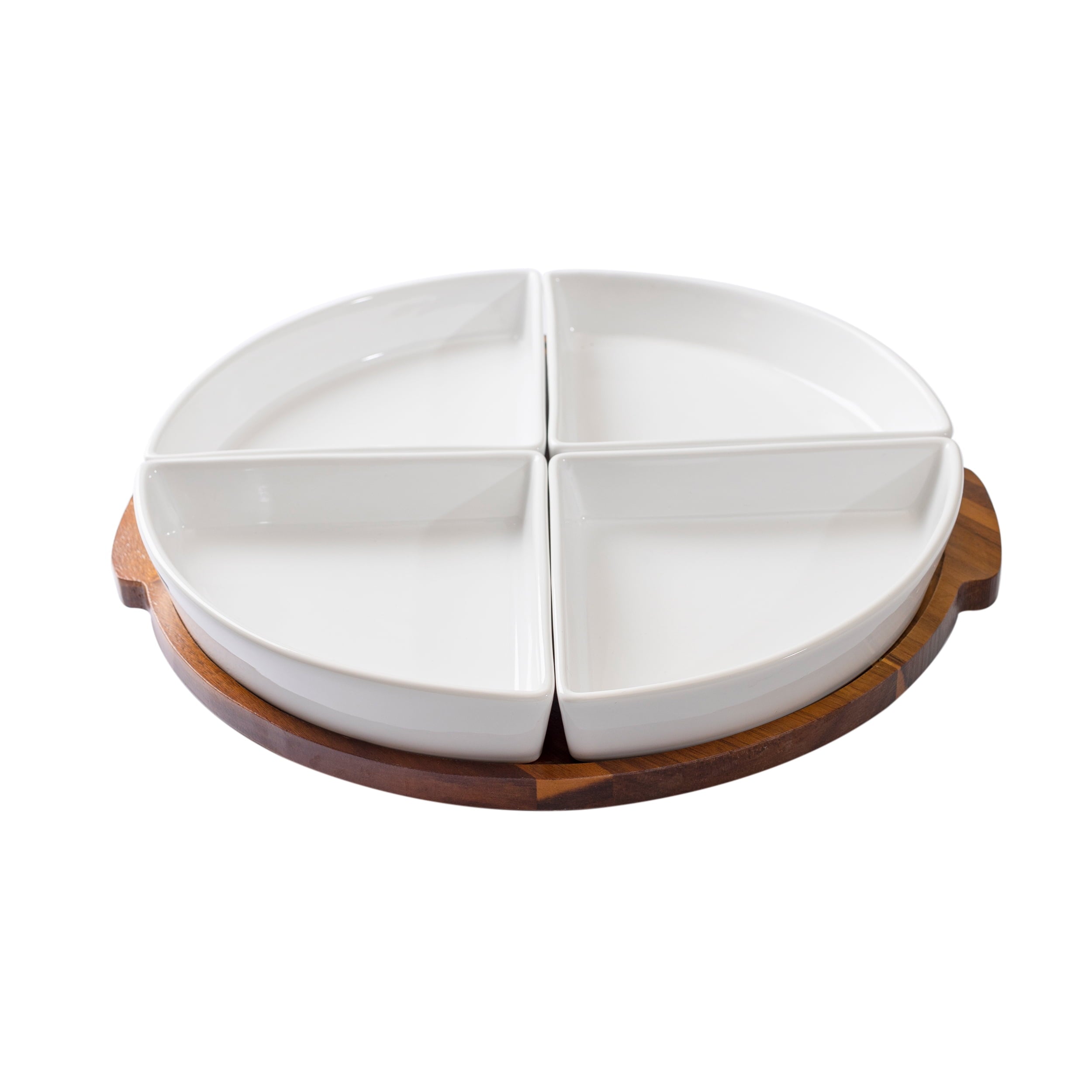  Acacia and Stoneware 5pc Lazy Susan Set, 15.35INW x 14.17IND x 2.8INH