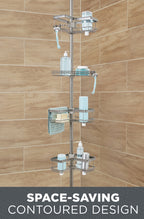  Adjustable Tension Steel Shower Pole Caddy, 4 Shelves, Satin Nickel