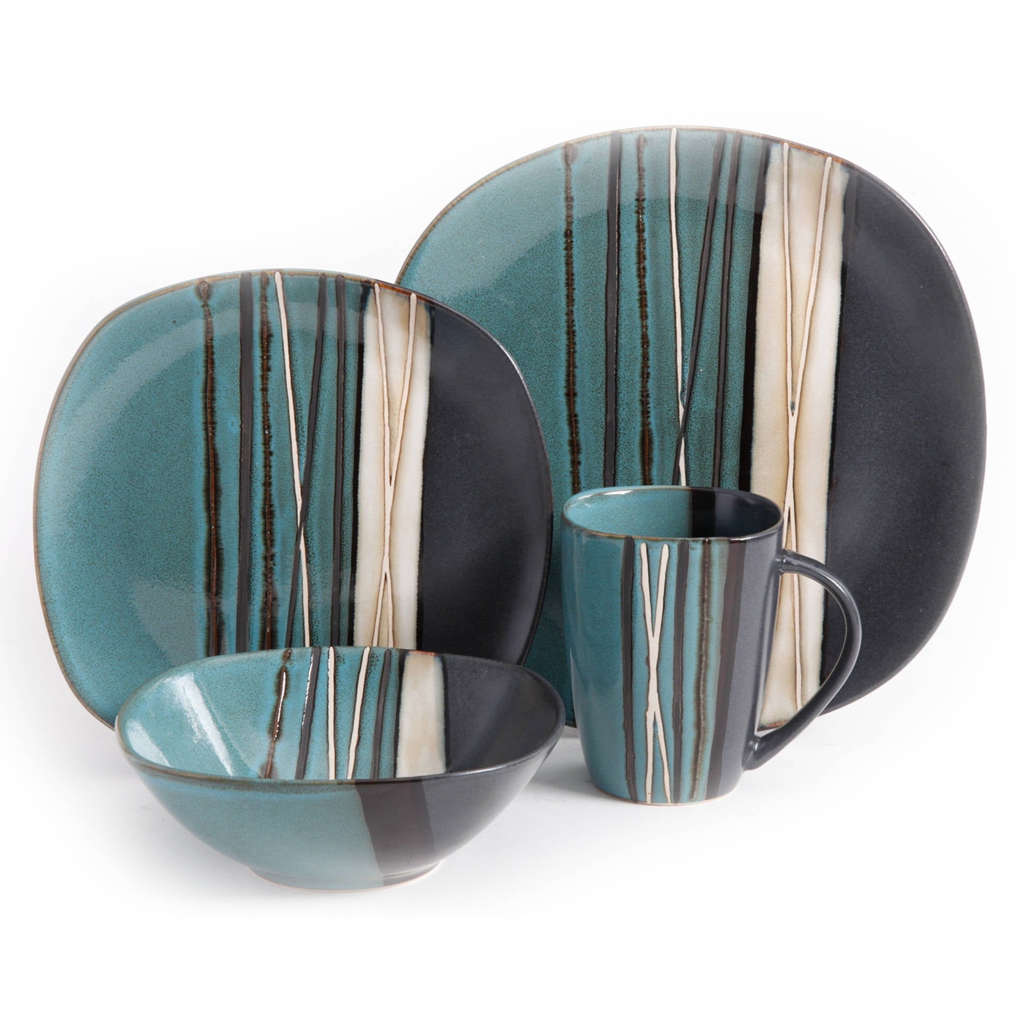  Bazaar Dinnerware, Teal, Set Of 16