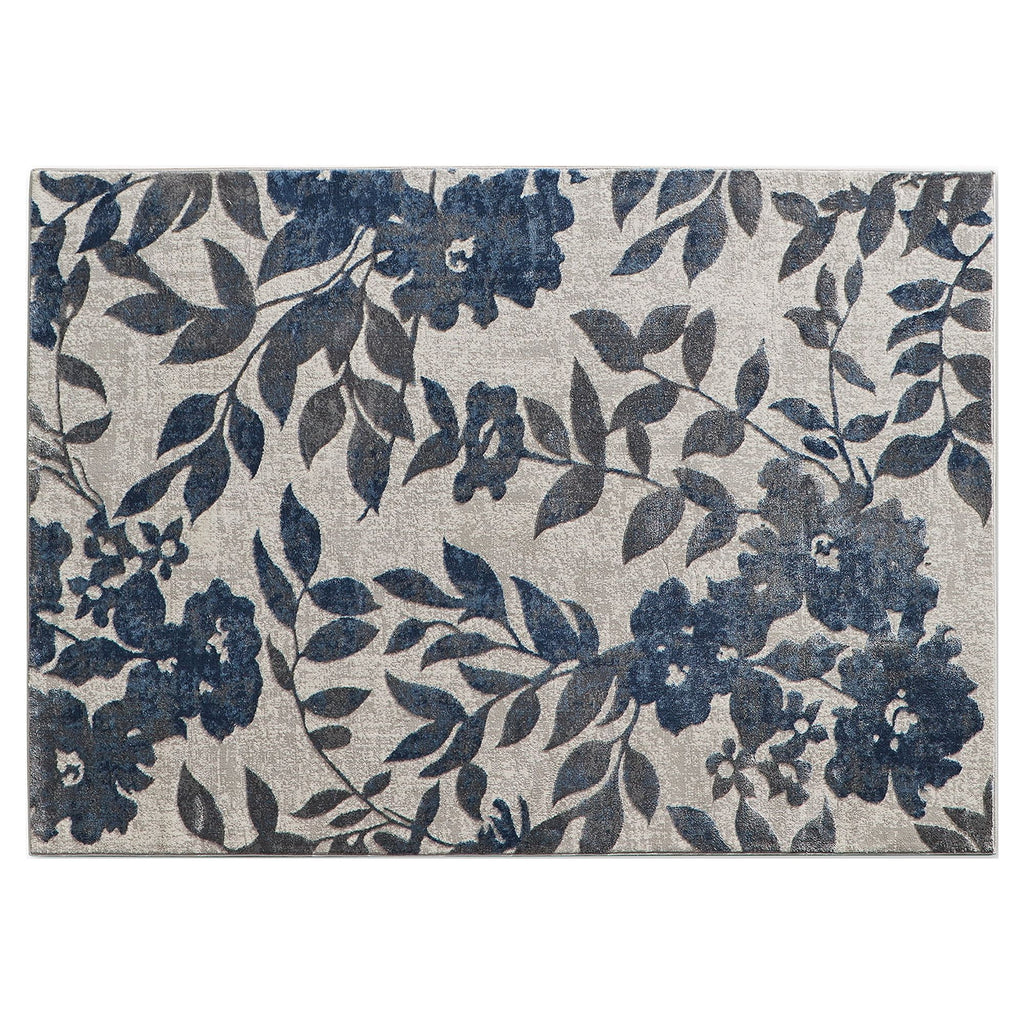  Blue & Gray Botanical Blooms, Indoor Area Rug, 5' x 7'