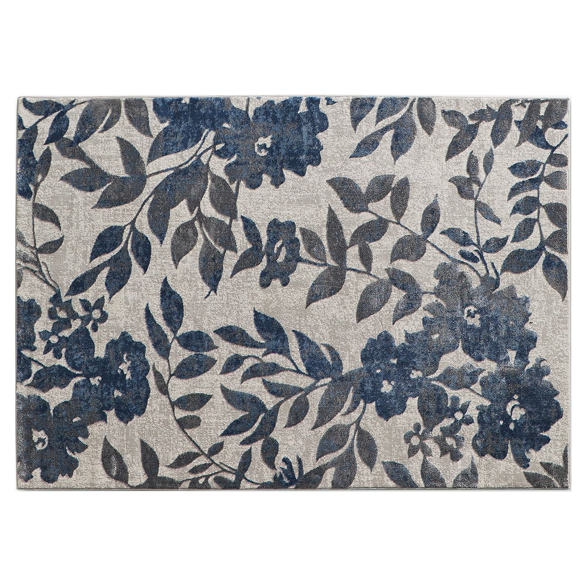  Blue & Gray Botanical Blooms, Indoor Area Rug, 5' x 7'