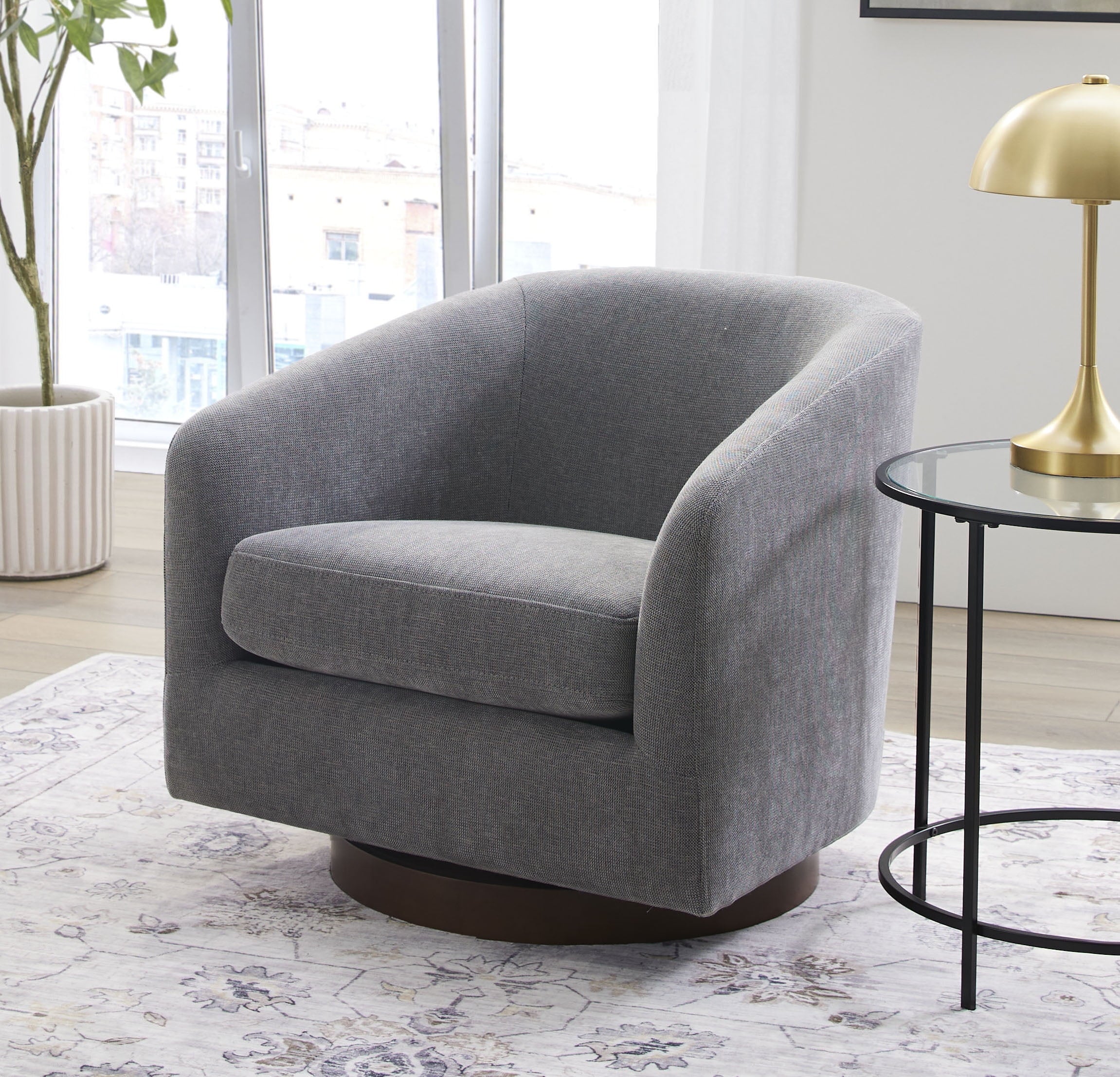 Homora™ Bradford Wooden Base Swivel Accent Chair, Chestnut Faux Leather