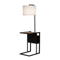  54"  Matte Black Metal Floor Lamp with Faux Wood Table and Magazine Rack