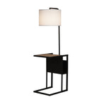 54"  Matte Black Metal Floor Lamp with Faux Wood Table and Magazine Rack
