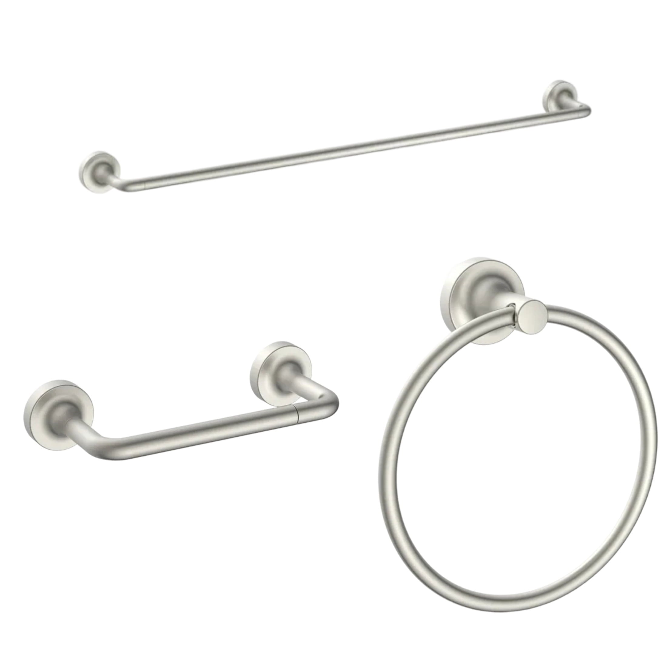  Clean Modern 3-Piece Bathroom Hardware Set, Satin Nickel � Towel Bar, Robe Hook & Toilet Paper Holder