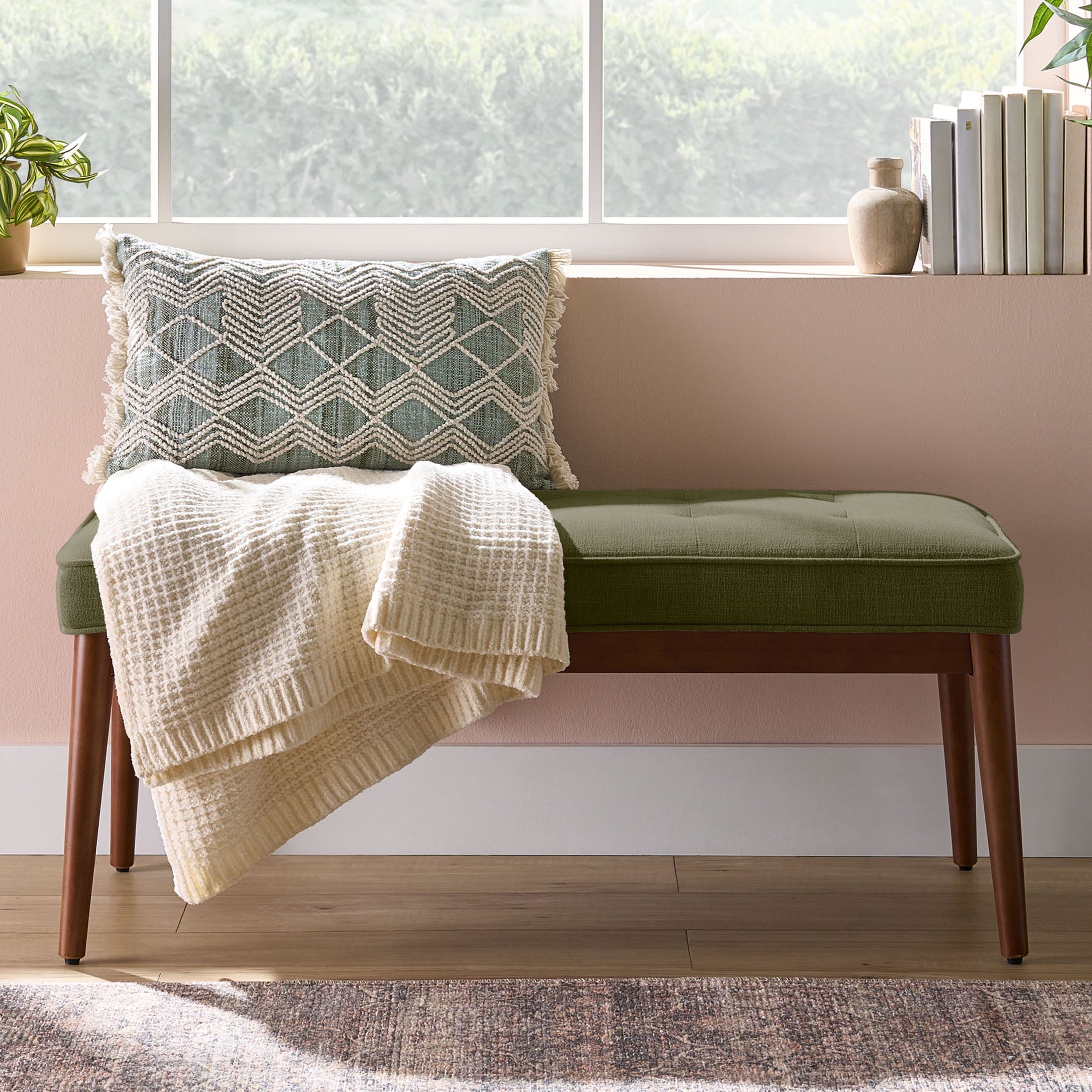  Colton 44" Upholstered Accent Bench, Olive