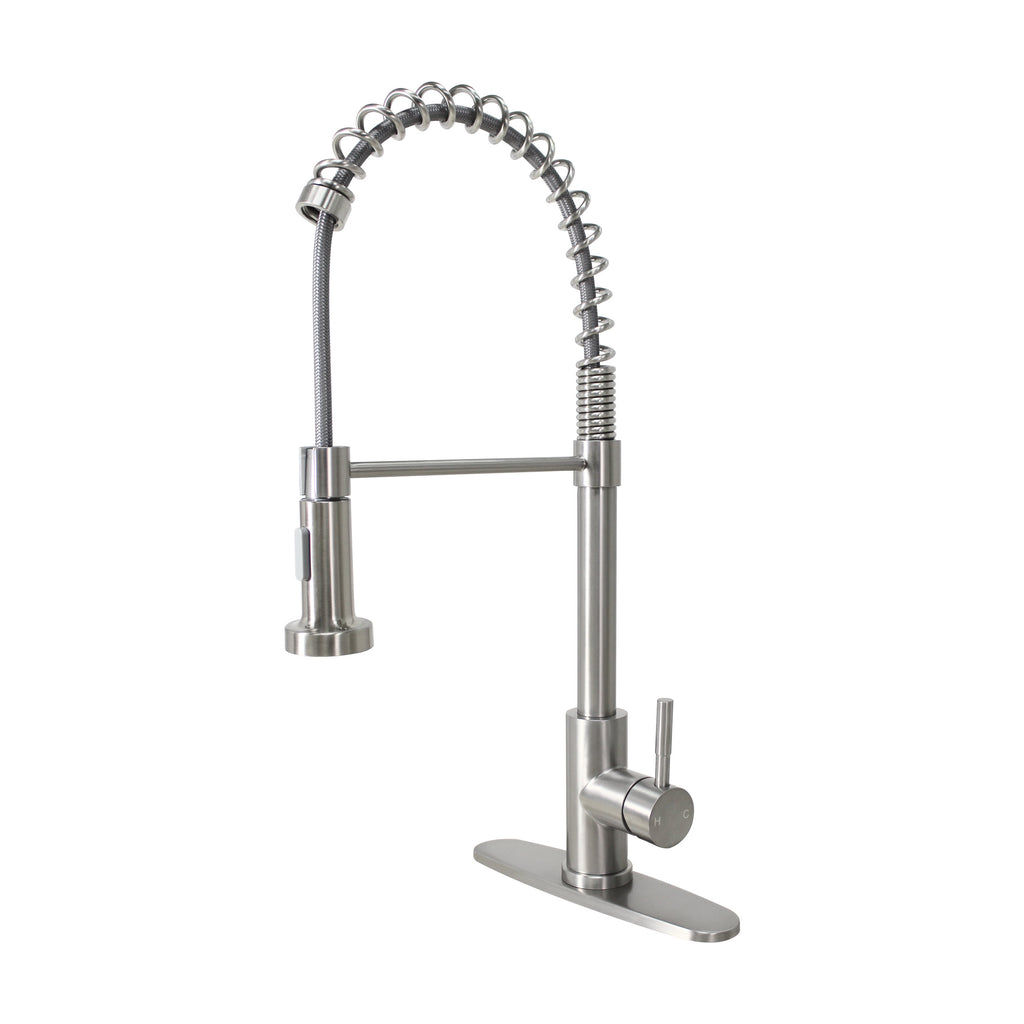  Elmont Single Handle Pull-Down Kitchen Faucet with Spring Neck, Satin Nickel