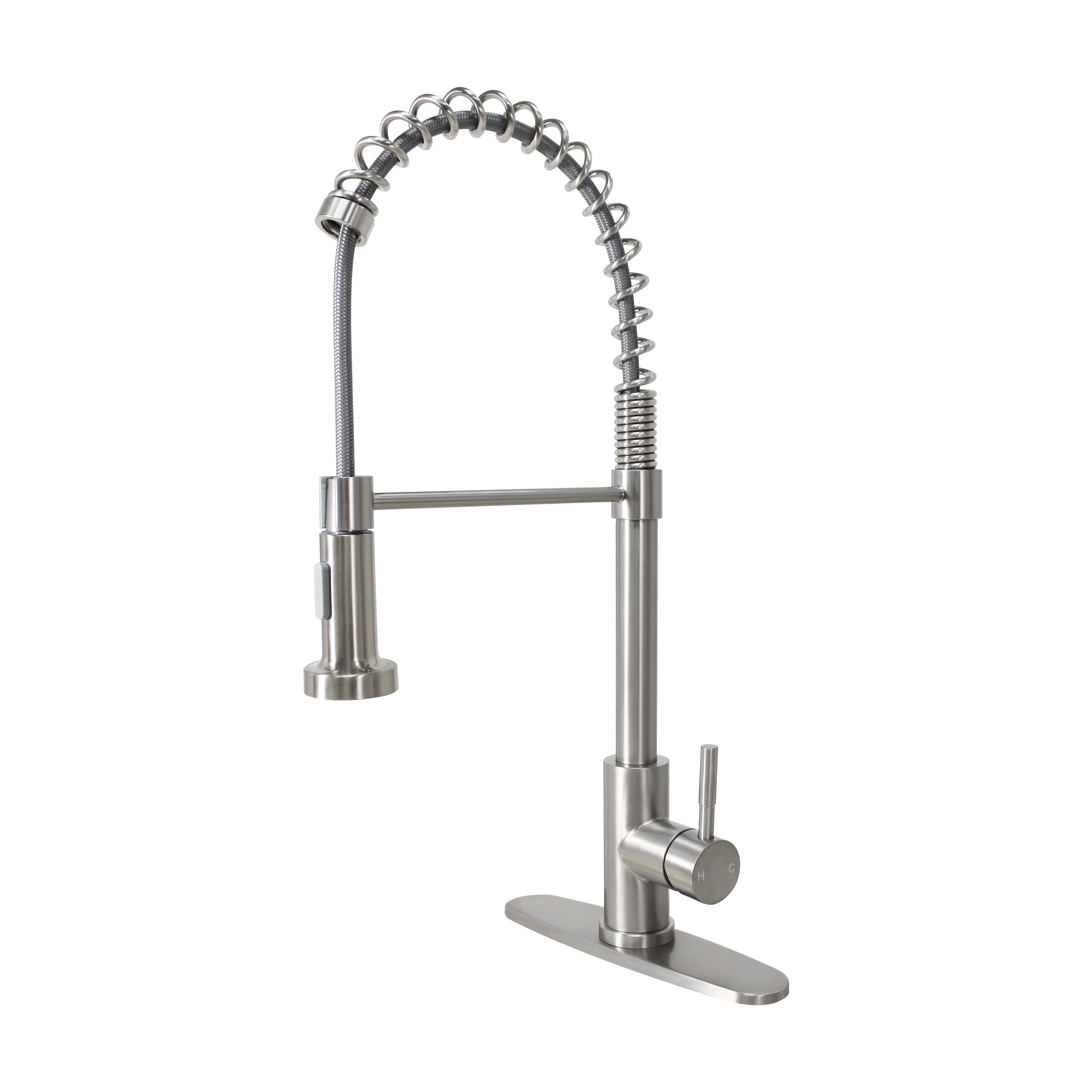  Elmont Single Handle Pull-Down Kitchen Faucet with Spring Neck, Satin Nickel