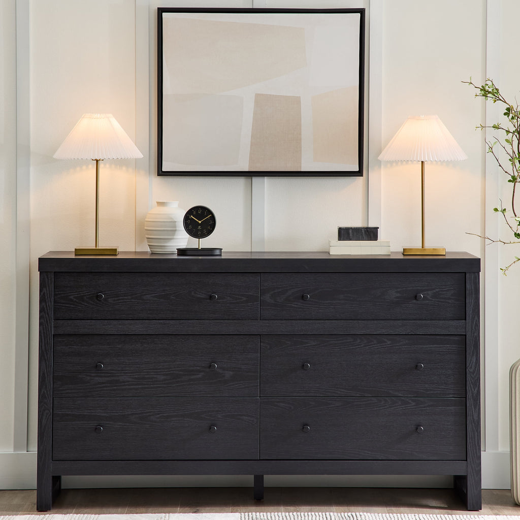  Ezra 64" Wide 6-Drawer Dresser, Rich Black Finish