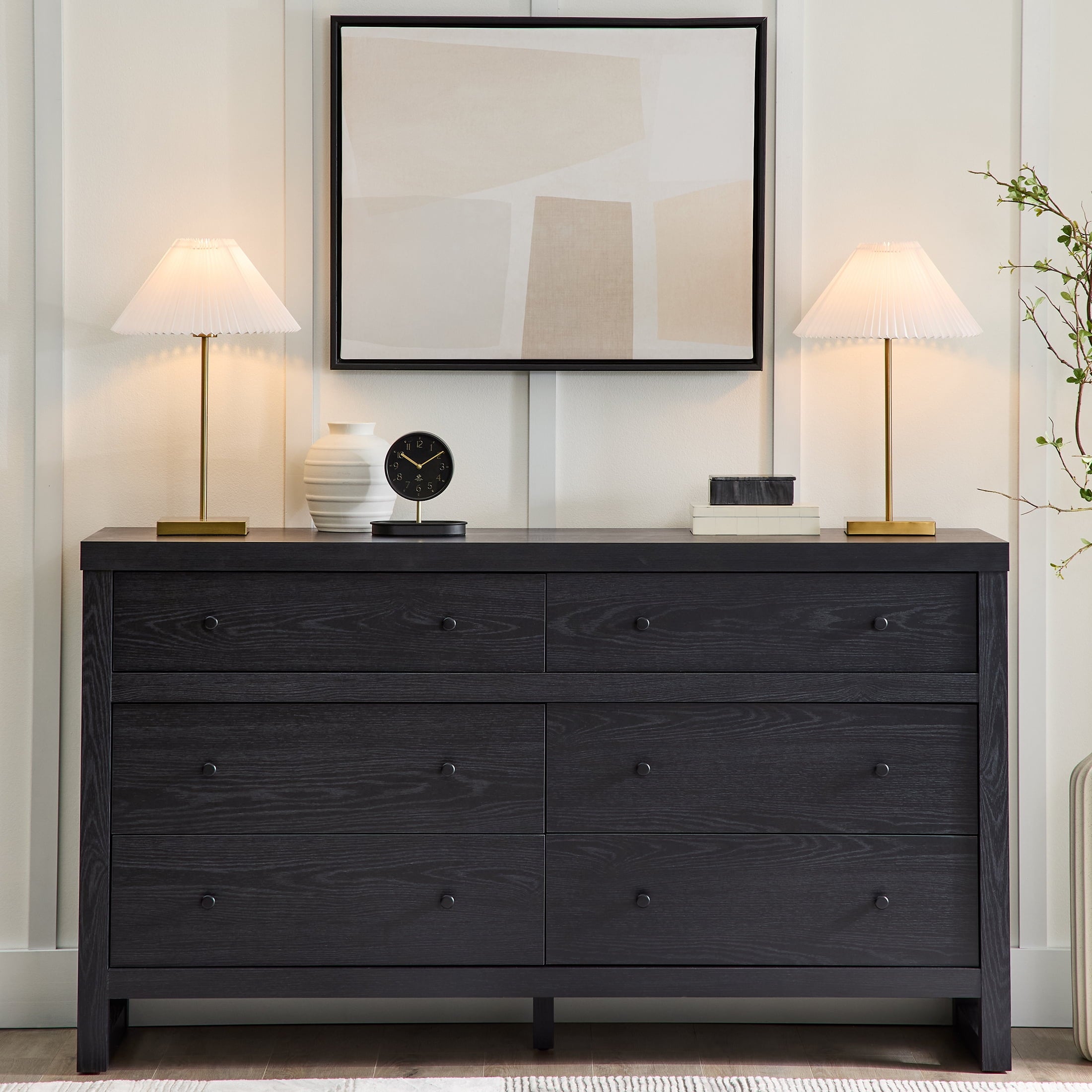  Ezra 64" Wide 6-Drawer Dresser, Rich Black Finish