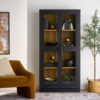  Ezra Glass Door Storage Accent Cabinet, Rich Black finish