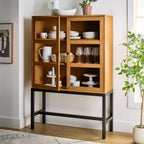  Ezra China Cabinet, Light Honey Finish and Black Stand