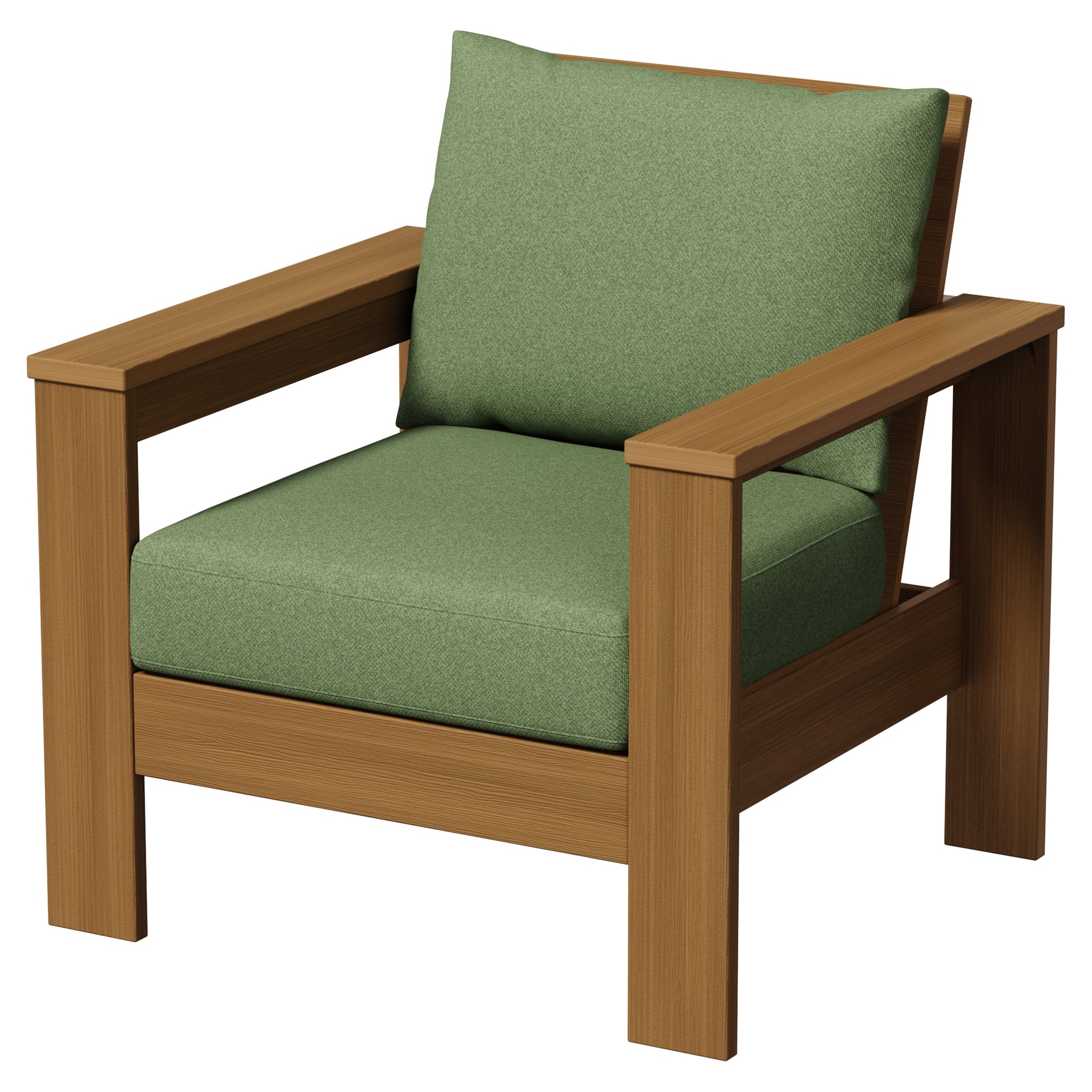  Ezra Outdoor HDPE Club Chair with Teak Finish and Green Cushions