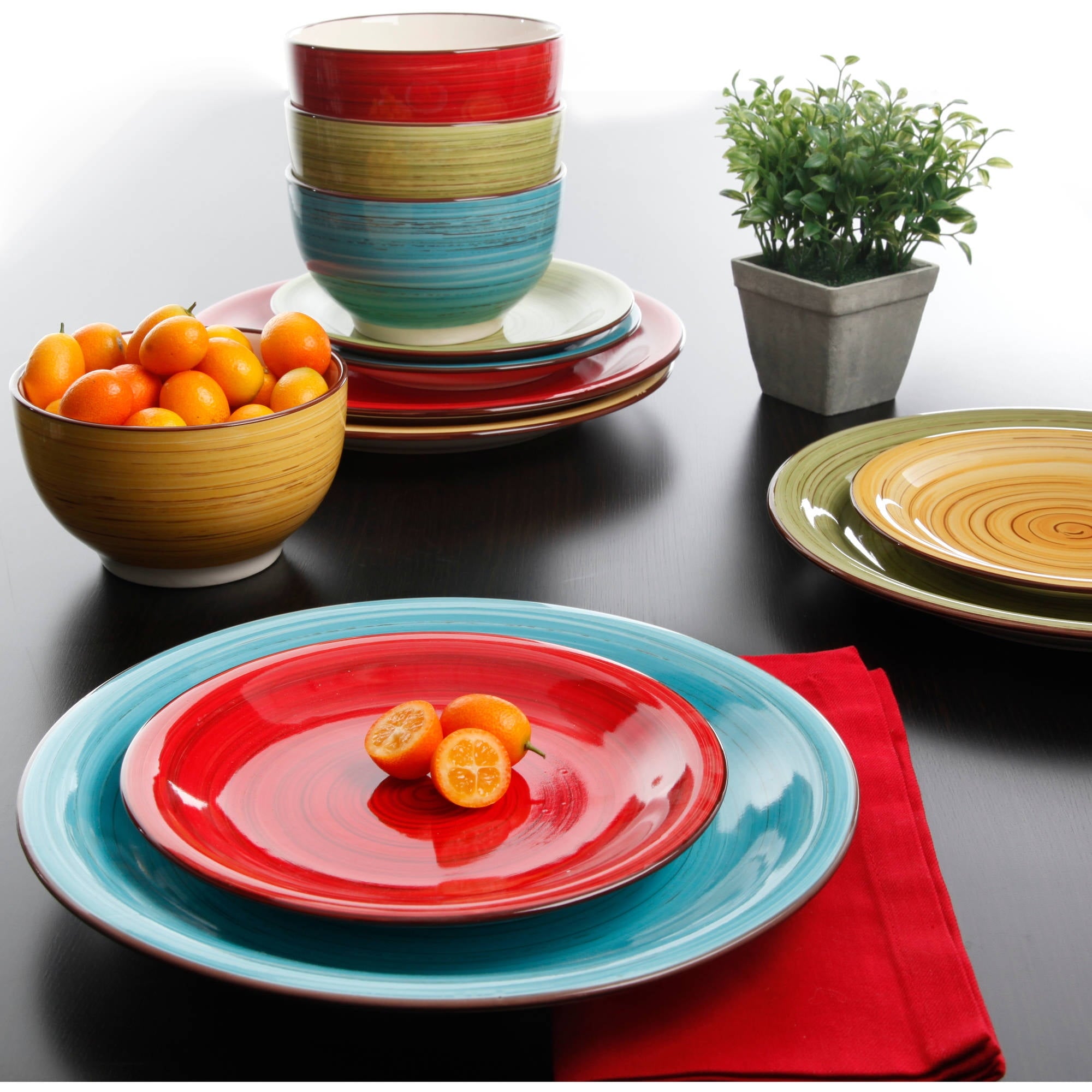  Festival Dinnerware, Assorted Colors, Set of 12
