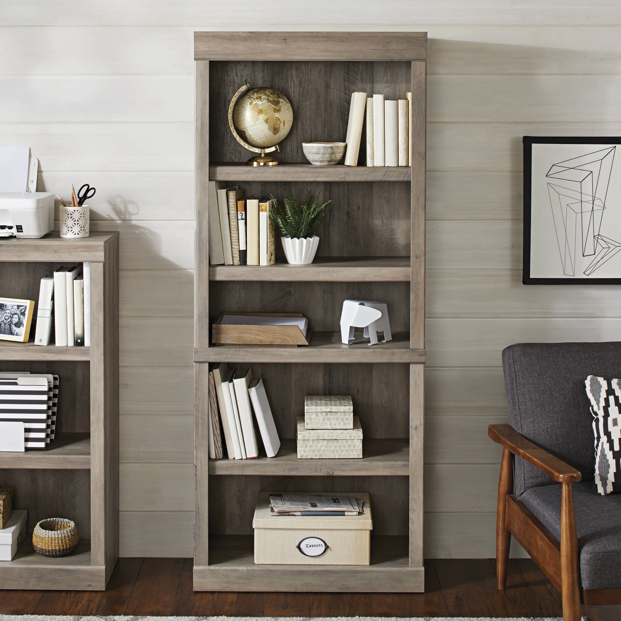  Glendale 5 Shelf Bookcase, Rustic Gray Finish