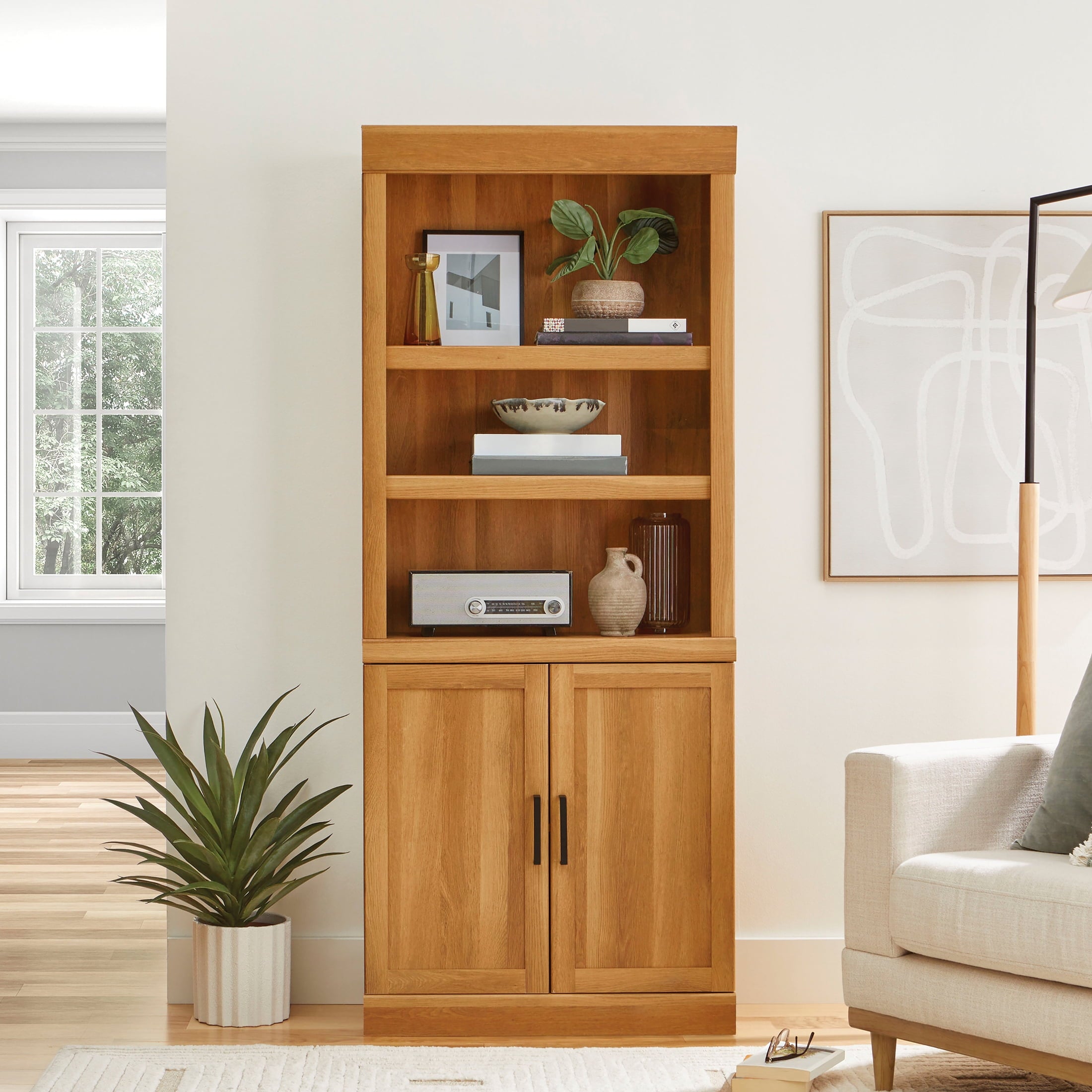 Homora™ Glendale Bookcase With Doors, Rustic White Finish