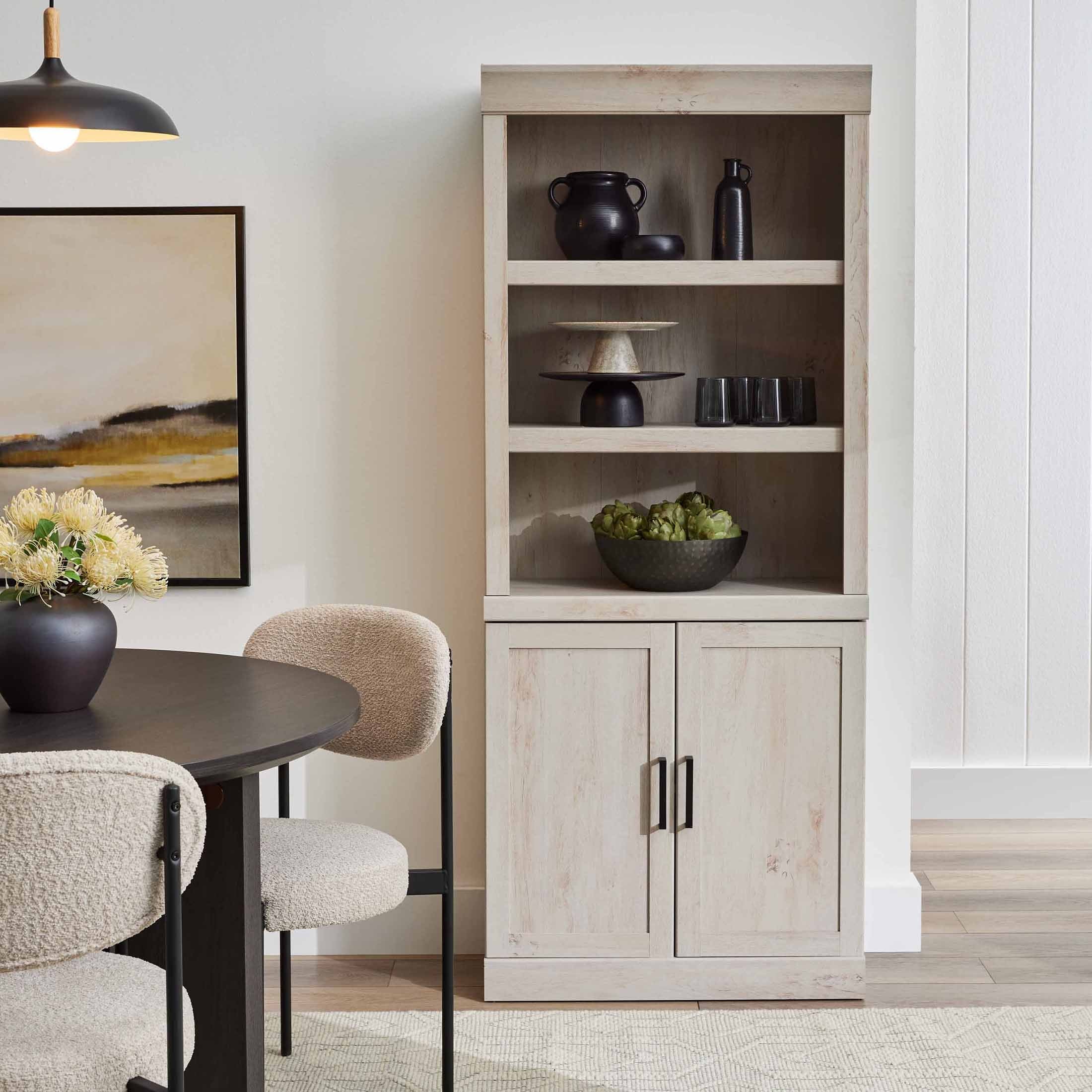  Glendale Bookcase With Doors, Rustic White Finish