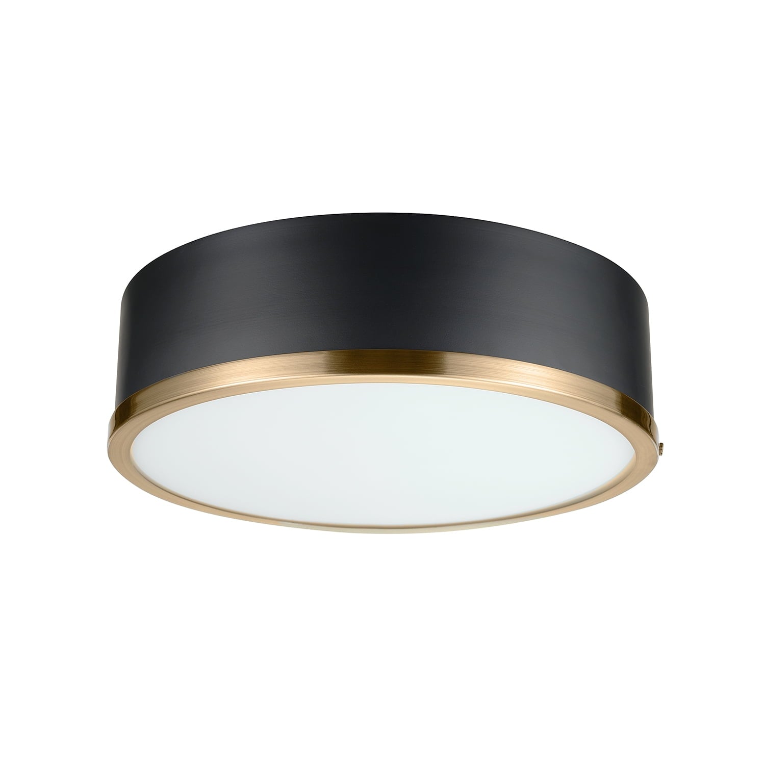  Irving Park 2-Light Flush Mount, Matte Black Finish, Burnished Brass Accents, Frosted Glass Shade, LED Bulbs Included
