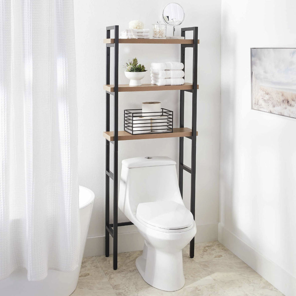  Jace 3-Shelf over-the-Toilet Storage Shelf with Black Frame and Oak Shelves