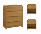  Juliet 4 Drawer Dresser and 2 Nightstands Bedroom Set, Light Honey