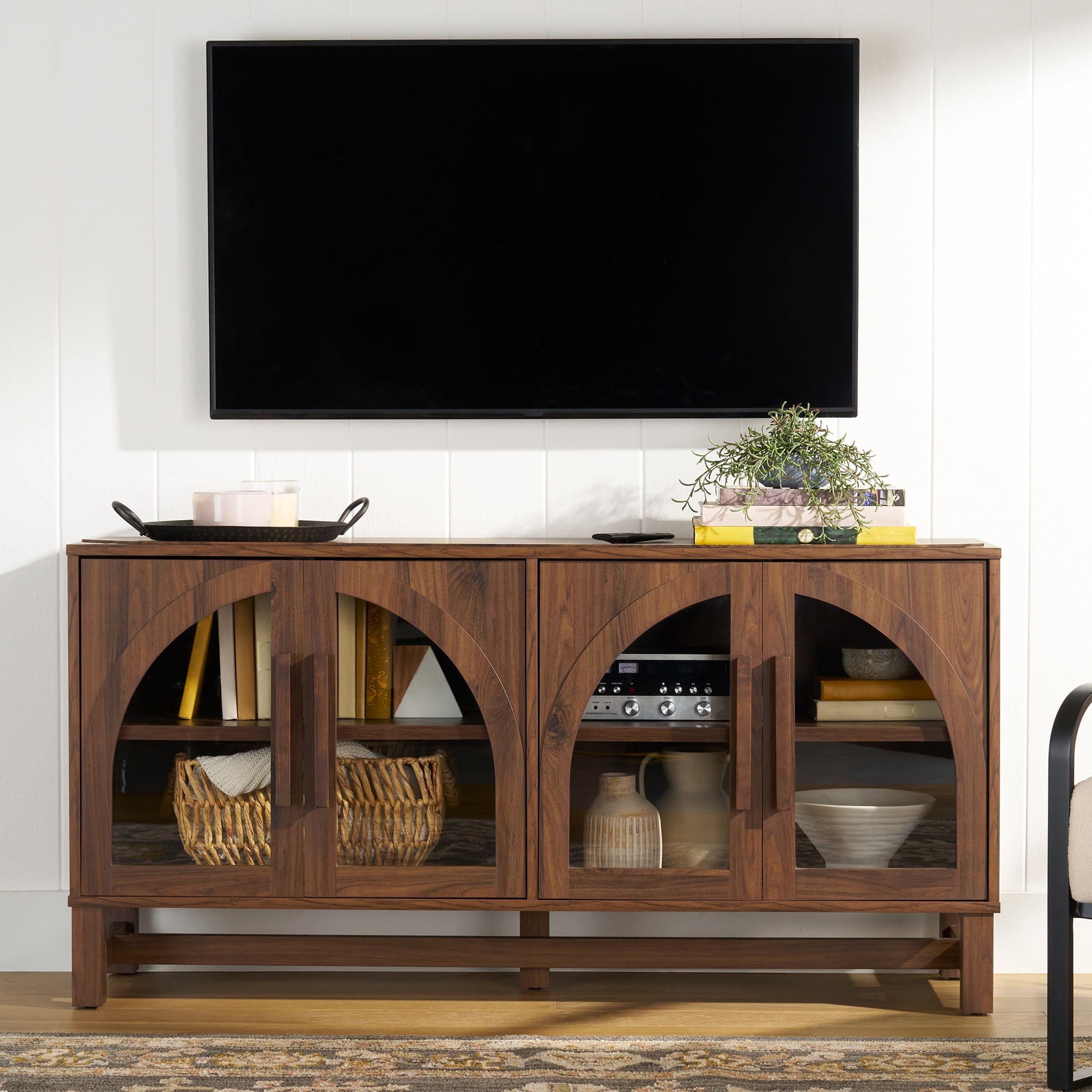 Homora™ Juliet Arch TV Stand for TVs up to 65", Black Wood Finish