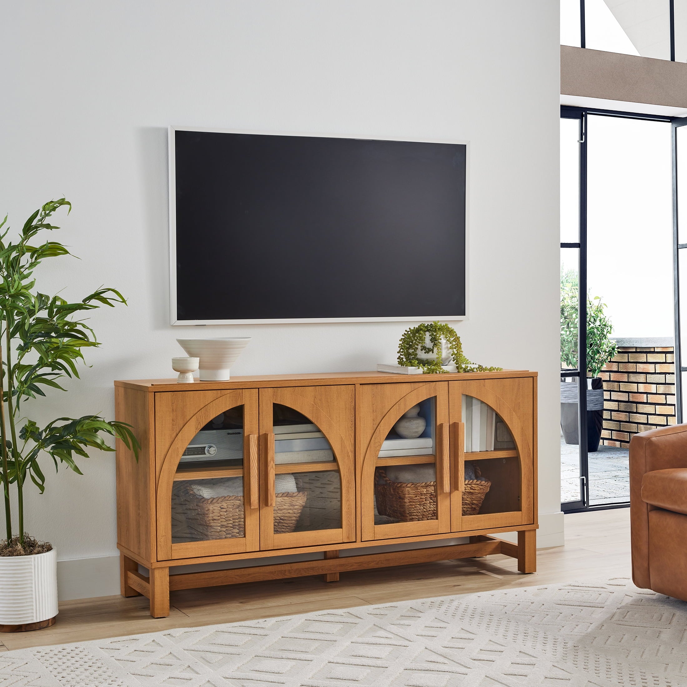 Homora™ Juliet Arch TV Stand for TVs up to 65", Black Wood Finish