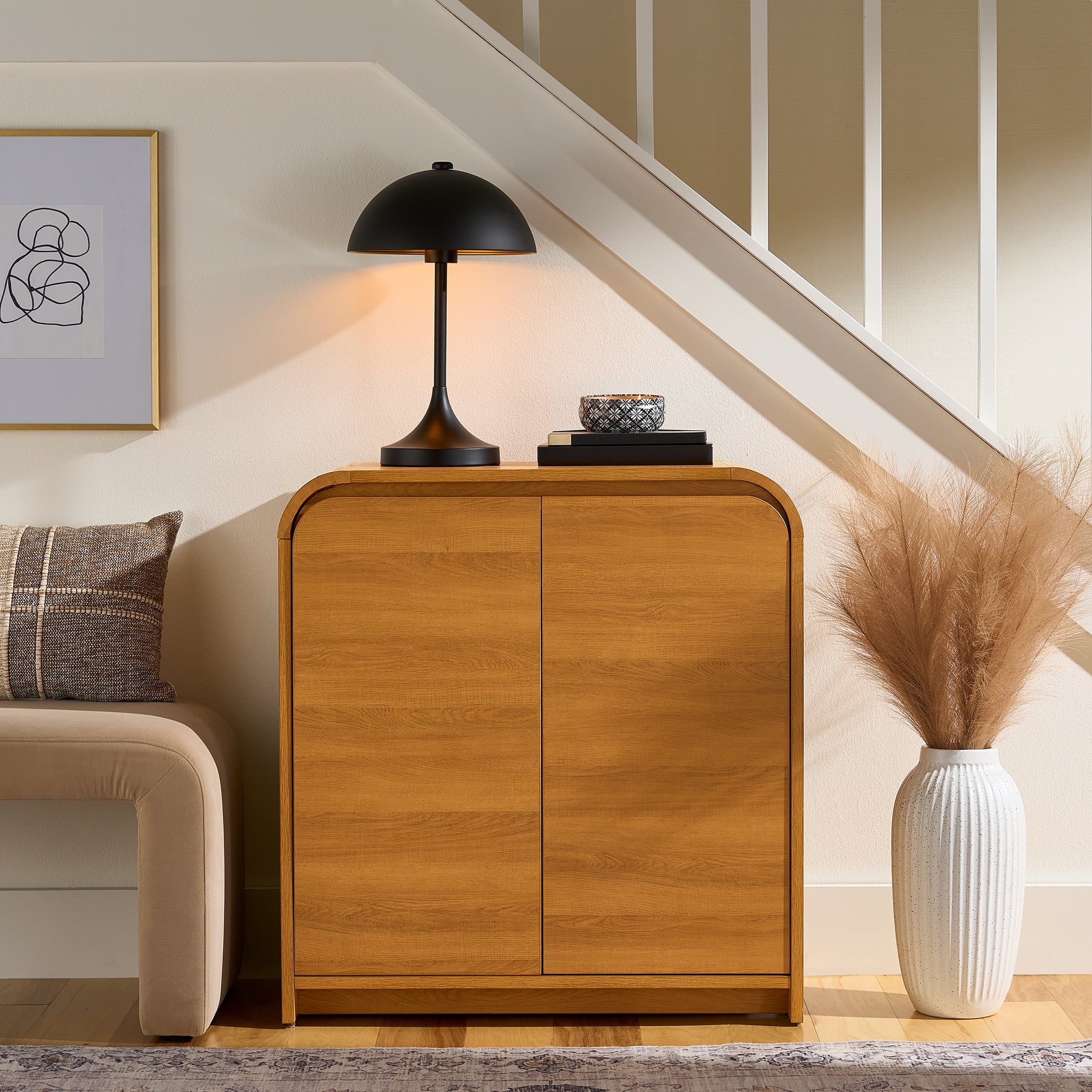  Juliet Curved Accent Cabinet, Warm Honey
